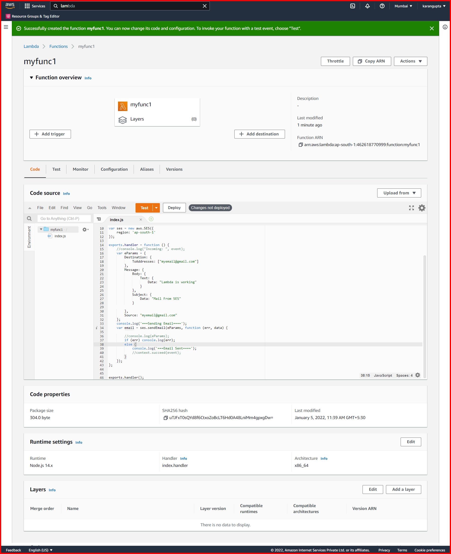 Picture showing the screen to write code for lambda function